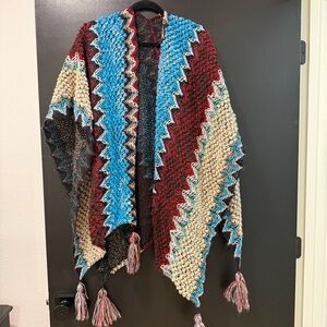 Colorful Zigzag Knit Shawl with Tassels